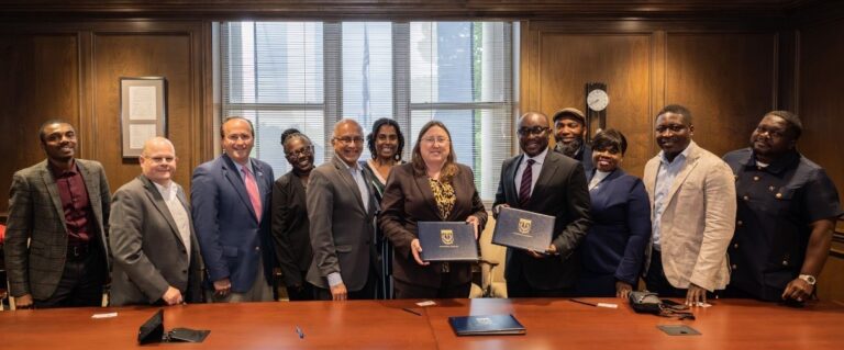 (4th right) Dr Kingsley Agyemang in a group picture with some officers of the University of Memphis, Tennessee, US, after the MoU signing