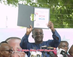 Dr Owusu Afriyie Akoto displays his nomination forms