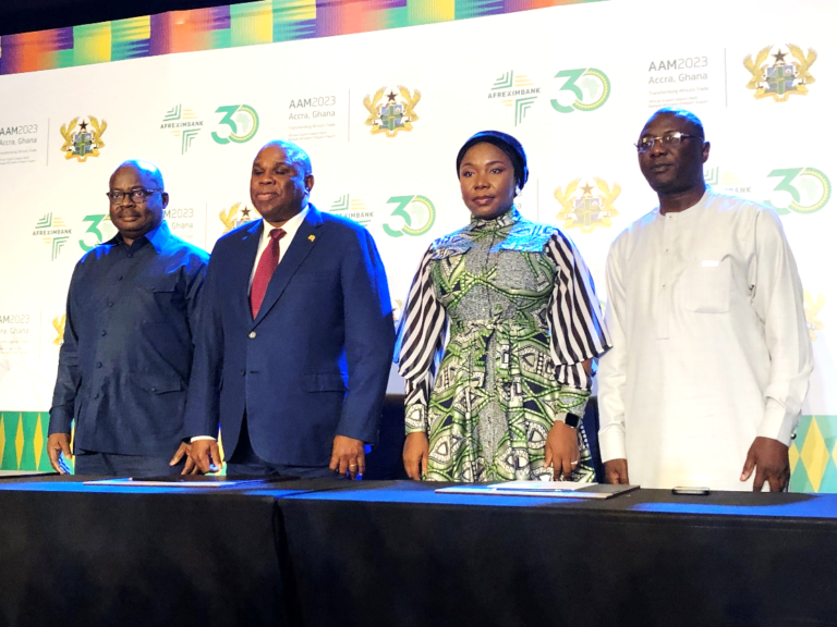 (left-right) Dr. Ernest Addison, BoG Governor, Prof. Benedict Oramah, Fatimatu Abubakar, Deputy Information Minister and Dr. Mohammed Amin Adam